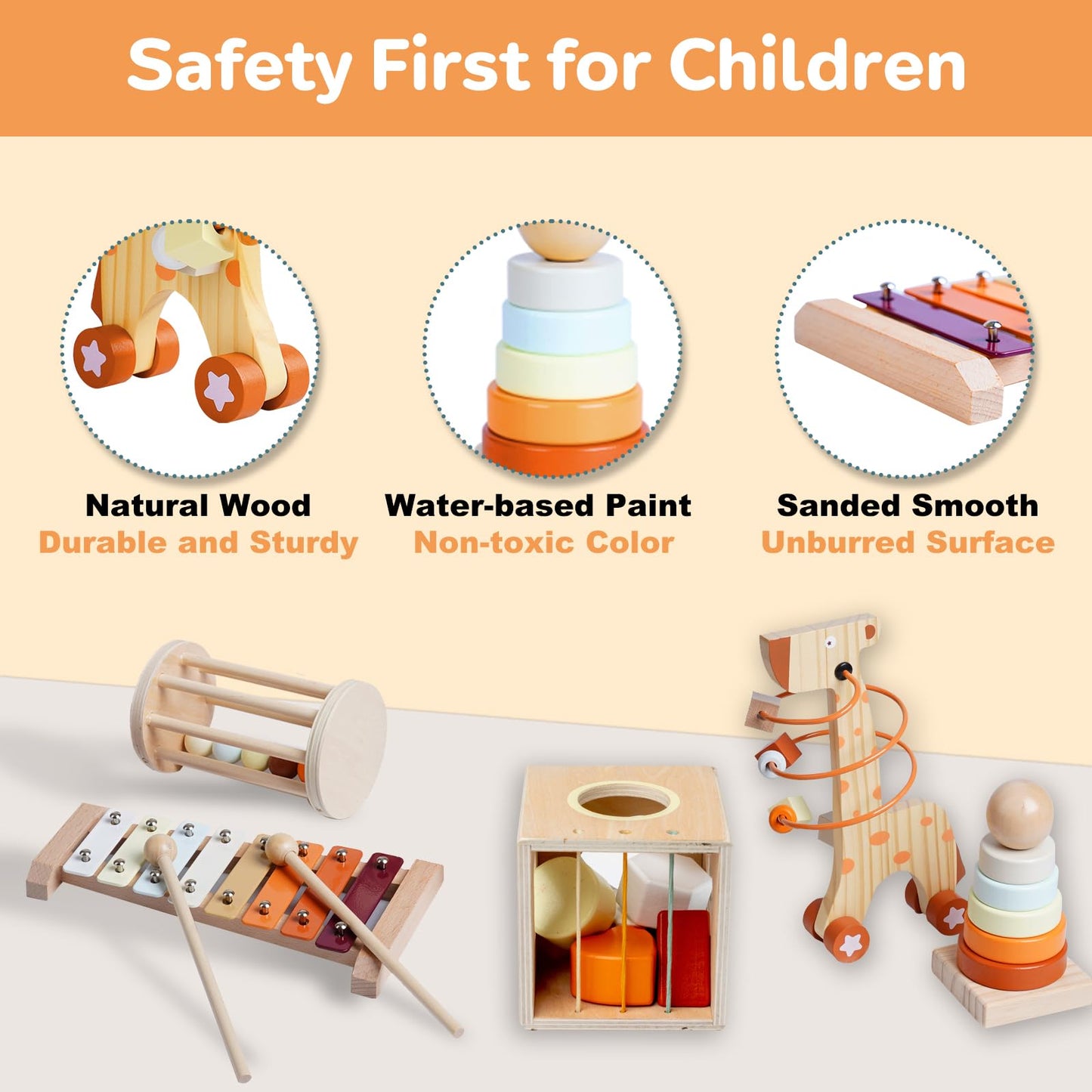 Smartwo Wooden Montessori Toys,Montessori Baby Blocks Toy for 12-18 Months,Shape Sorting,Xylophone,Development Toys for Girls Boys Birthday Chiristmas Gifts