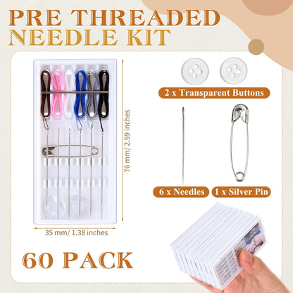 Leyndo 60 Boxes Quick Fix Sewing Kit Pre Threaded Needle Travel Kit Personal Needle and Thread Mending Sewing for Christmas Cloth Repairing Home Necessities(Random Color,6 Threads)