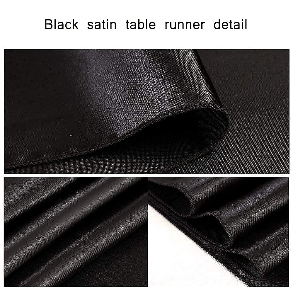 5 Pack Black Table Runners 12 x 108 Inches Long Smooth Silk Satin Table Runner for Party Wedding Birthday Banquet Decoration