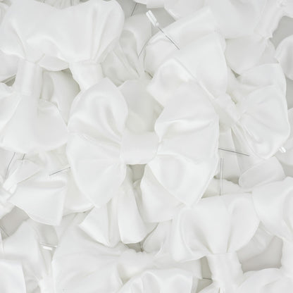 AIMUDI White Satin Ribbon Twist Tie Bows for Treat Bags 3.5" Bow for Crafts White Gift Bows Premade Bow for Cake Pops Candy Apple Wedding Favors Bridal Shower Christmas Decor -24 Counts