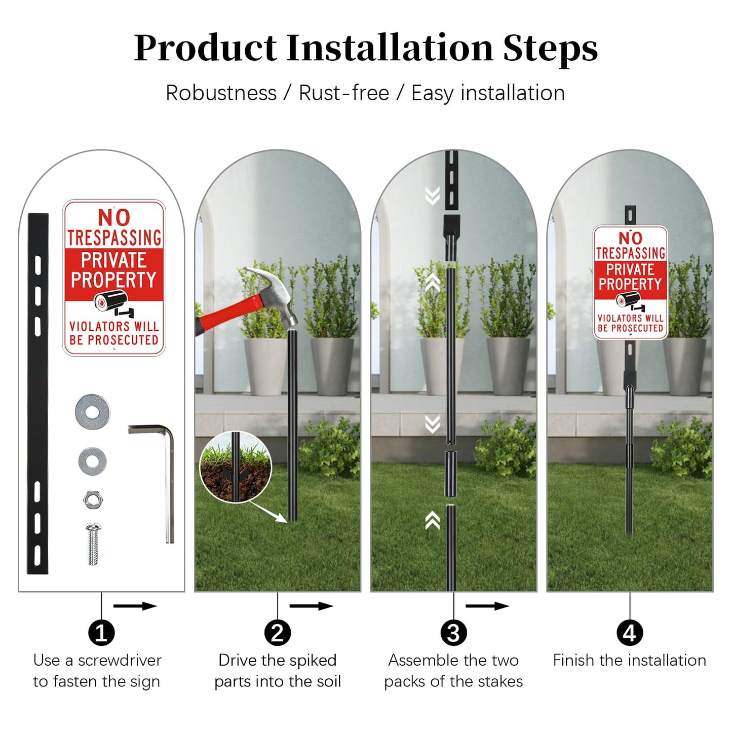 2 Pack Yard Sign Stake, 4' Aluminum Posts, Holder with Baked Enamel Coating, Lightweight & Abjustable Garden Pole with Holes for Different Size Signs, Easy Installation,Sturdy (Black)