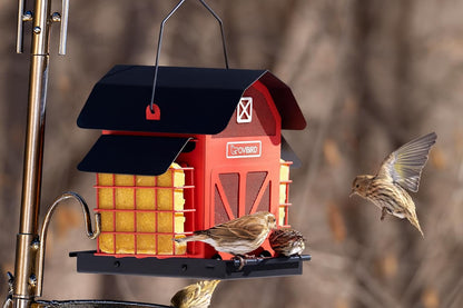 Bird Feeders for Outdoors Hanging, 5LBS Large Bird Feeder with 2 Suet Cage, Red Barn Metal Birds Feeder for Outside, Weather Resistant Cardinal Feeders, ldeal Birds Watching Gifts (Red)