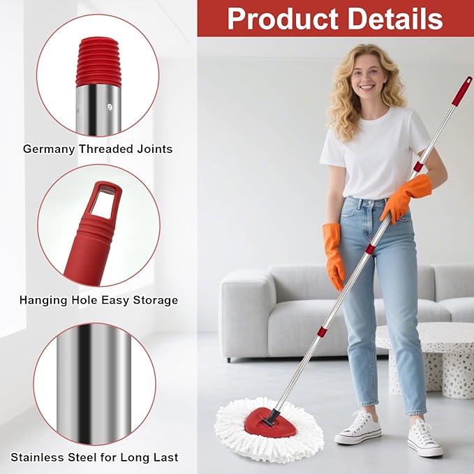 4 Section Stainless Spin Mop Replacement Handle