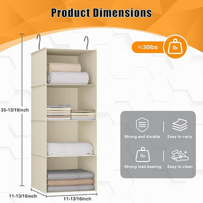 Hanging Closet Organizer, Easy Mount Foldable 4-Shelf Hanging Closet Wardrobe