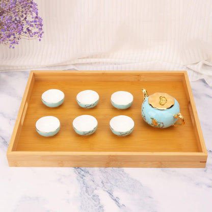 Geytetqi 3 Pack Large Bamboo Serving Tray with Handles - 16 x 11.6 Inch Wooden Dinner Tray, Home Kitchen Decorative Tray, Breakfast Trays for Eating on Couch, Lap Trays, Coffee, Kitchen, Picnic