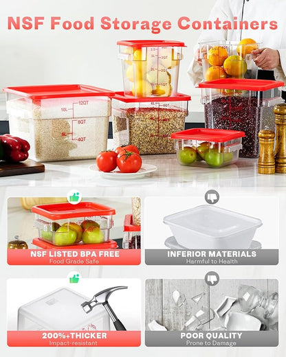 6QT Clear Food Storage Containers: 6 PCS NSF Food Storage Containers
