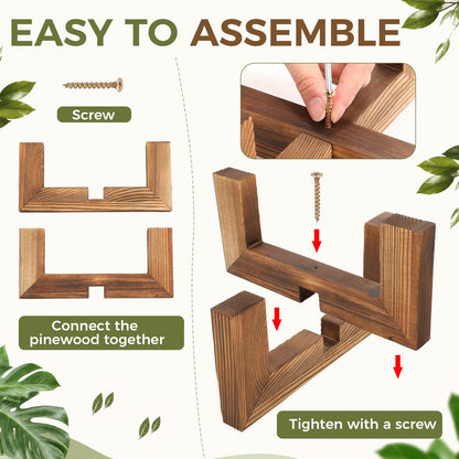 Marsui 10 Pack Wooden Plant Risers for Indoor 5 Sizes Plant Cross Leg Stand Set Carbonized Brown Solid Flower Pot Holders Display Stands for Living Room Balcony Farmhouse Decor (Pots Not Included)