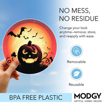 MODGY Window Art Clings, Decal Stickers and Decorations for Glass, Peel and Stick Decor, Removable, Reusable, 9 Inches Each, Set of 3 Per Sleeve, Halloween