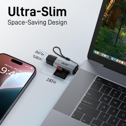acer SD Card Reader USB C, Dual Slots USB 3.0 Type C to Micro SD Card Adapter, Memory Card Reader for MicroSD, SDHC, SDXC, Compatible with Laptop, PC, iPhone16/15, MacBook Pro/Air, iPad Pro, Android