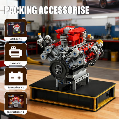 NERCISU V8 Engine Technic Building Blocks Set That Runs Smoothly, Build Your Own 8 Cylinder Visible Dynamic 488 Engine Model Kit with Motor, STEM Educational Gift for Adults & Boys Ages 8+(1123PCS)