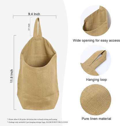 100% Linen Hanging Storage Bags Baskets 2 Pcs, Small Wall Storage Bag