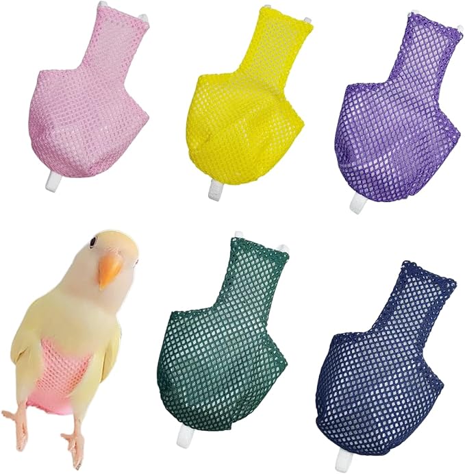 5 Pcs Summer Holey Style Bird Diaper Parrot Nappy Reusable Flight Suit with Waterproof Inner for Parakeet Cockatiel Macaw Budgie Lovebird Conure (S)