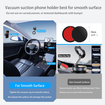 Galundge Vacuum Suction Magnetic Phone Holder, 2025 Upgraded Foldable Retractable Suction Cup Car Phone Mount for Magsafe, 360° Adjustable Magnetic Phone Stand for Cars/Gyms/Mirrors/Smooth Surface