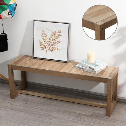 Wnutrees Farmhouse Solid Wood Bench, 43" Line Pattern Splicing Entryway Bench, Narrow Bench Seat for Living Room, Dining Room, Bathroom, Indoors, Natural