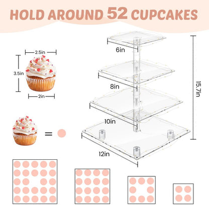 Cupcake Stand with Lights, 4 Tier Cupcake Holder, Light Up Cupcake Stand for 24 Cupcakes, Dessert Table Display Set for Weddings, Christmas, Birthday Parties (Yellow Light)