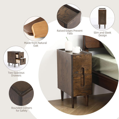 Fetuero Solid Wood Bedside Table Nightstands, Slim Narrow Oak Real Wooden Mid-Century Modern End Table with Drawers Luxury Side Table Durable Cabinet Organizer Furniture, Walnut Color 7.87in Wide