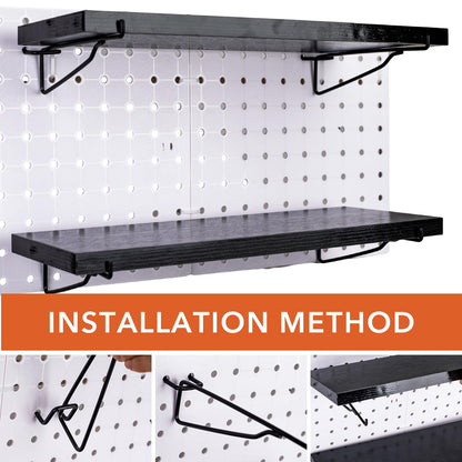 Black Pegboard Shelf, 8 Pack Wooden Pegboard Shelves with Metal Brackets Hooks, Heavy Duty Peg Board Organizer Shelves, Pegboard Accessories Organizer for Crafts Room, Garage, Workbench, Office
