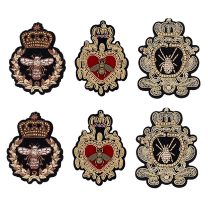 AHANDMAKER 6pcs Crown Bee Badge Embroidered Applique Patch, 3 Style Embroidered Badge Patch Sew On Patches DIY Decorative Applique Patches for Dress Jeans Jackets Handbag Clothing