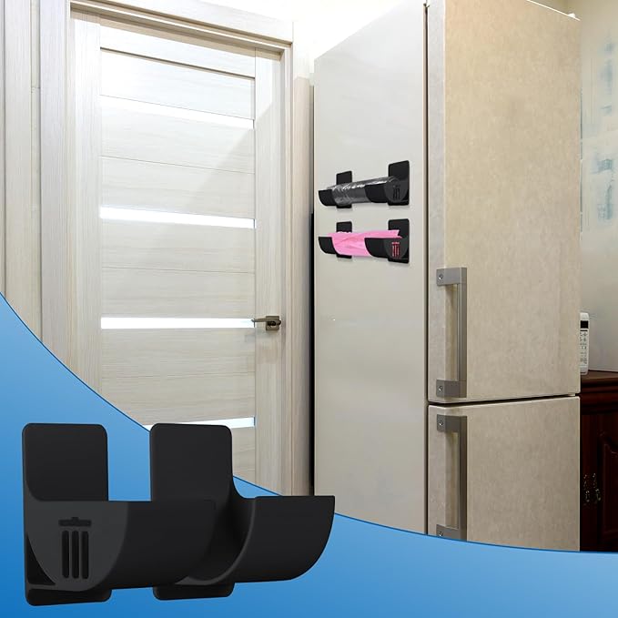 4pcs 2.5 Inch Small Trash Bag Holder, Plastic Trash Bag Dispenser Roll Holder Wall Mount Shopping Grocery Roll Organizer for Cabinet Kitchen Organization and Storage Rack (Black)