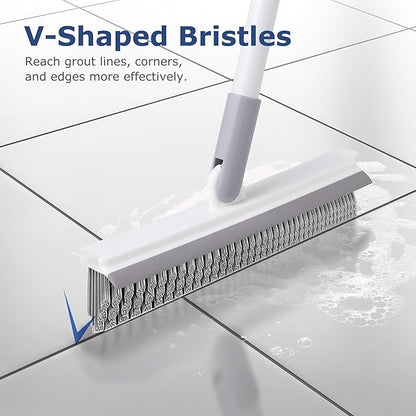 Grout Brush with Long Handle, Floor Cleaning Scrubber with Stiff Bristles