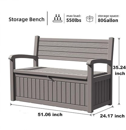 80 Gallon Outdoor Storage Bench Deck Box Waterproof Lockable,Outdoor Storage Furniture for Patio,Garden and Porch,Tools and Cushions（Grey Stripe）