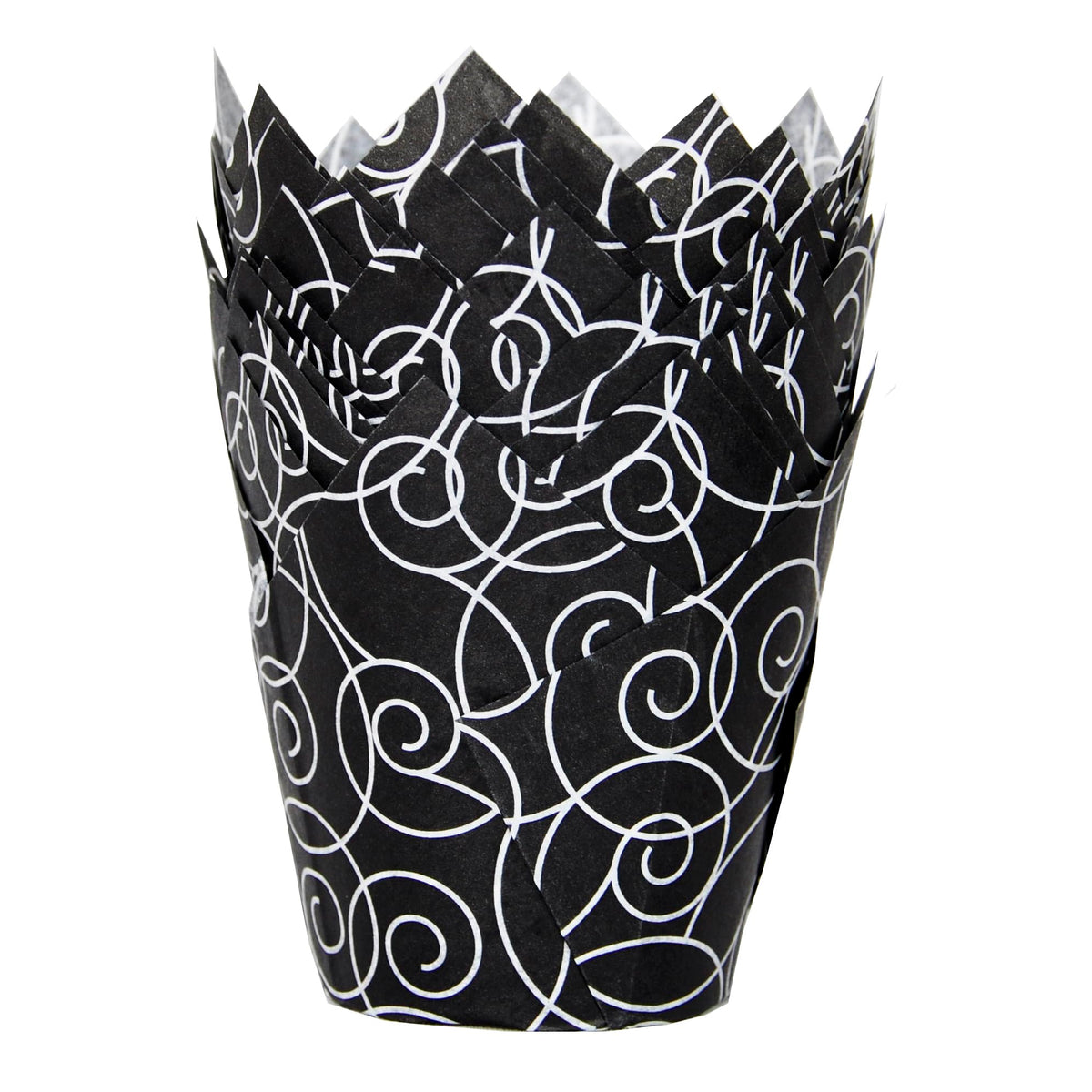 QLSmypkg Muffin Greaseproof paper Baking cupcake cups, 2"(Bottom diameter) x 3-1/2"(Height) Black Fancy Floral Print Tulip Baking Cup Case of 125 pcs (125, Standard)