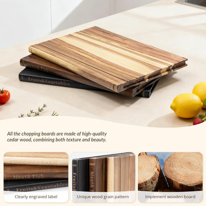 Book Cutting Board Set with Stand，Wooden Cutting Boards That Look Like Books for Serving & Display，Acacia Wood for Meat, Vegetables, Cheese & Bread，3-Piece Set