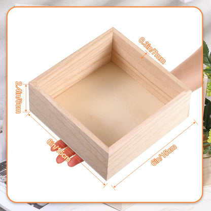 Yookeer 16 Pack Unfinished Wooden Box, 6 x 6 Inch Square Rustic Wooden Box Craft Storage Organizer for Storage, Art Collectibles, Home Decor, Desktop Decor, Plant Pot, Drawer, DIY Craft