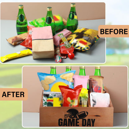 Colingmill Football Game Day Snack Tray, Wooden Reusable 5 Compartment Gift Basket Organizer, Popcorn Bucket Bowl Box for Game Day Party, Family Room, Home Theater, Sports Night Decorations