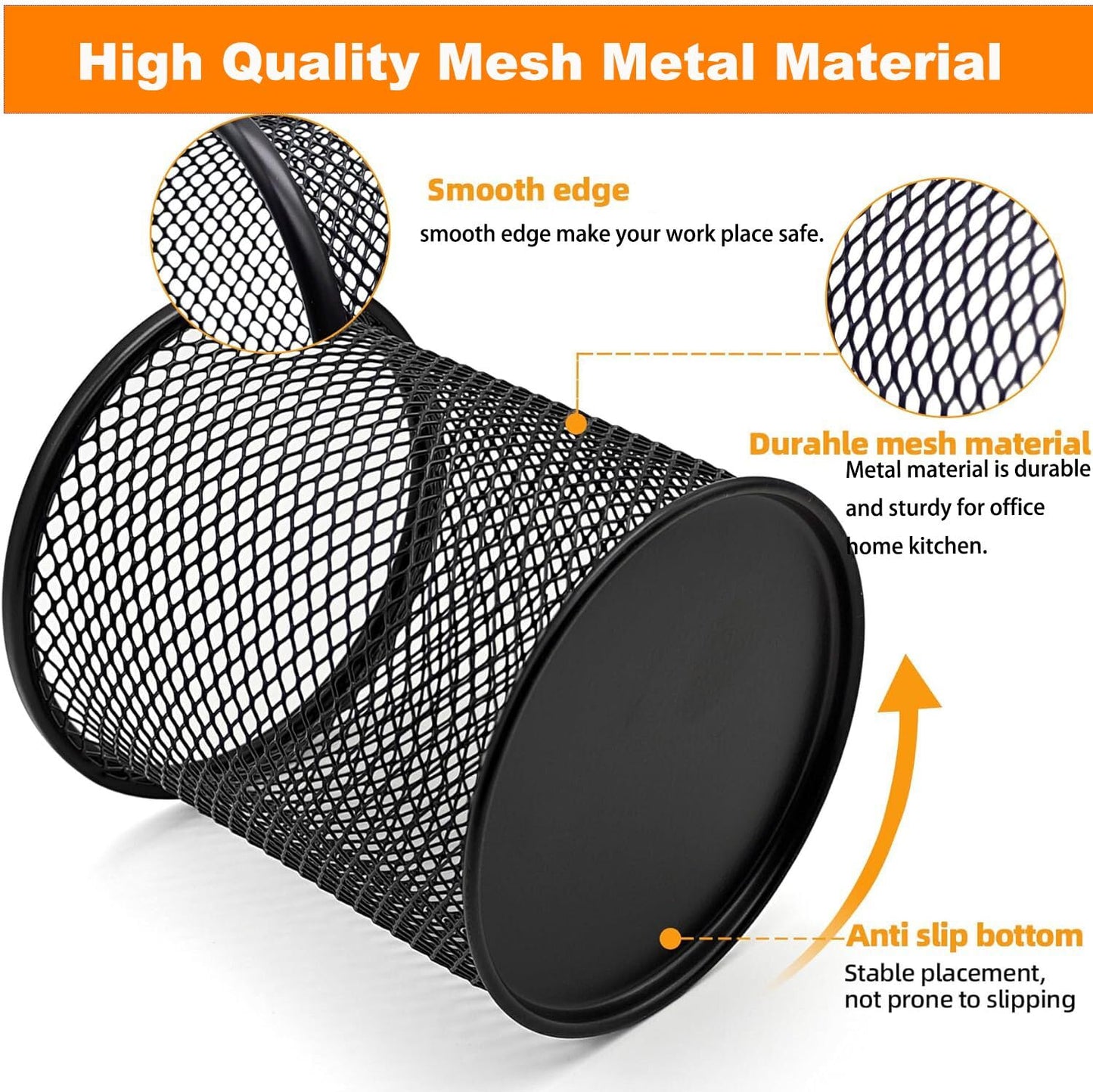 SNOW COOLER Pen Holder Mesh Pencil Holder Metal Pen Holder Pencil Holder for Desk Office Pen Organizer Black, 8 Pack