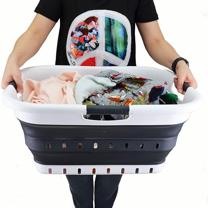 SAMMART 41L Collapsible 3 Handled Plastic Laundry Basket