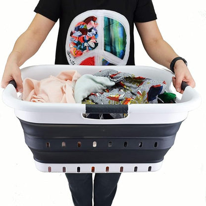 SAMMART 41L Collapsible 3 Handled Plastic Laundry Basket