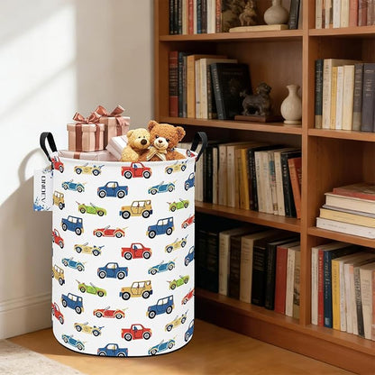 Round Foldable Kids' Racing Cars Laundry Hamper Boys Gift Basket Vehicles