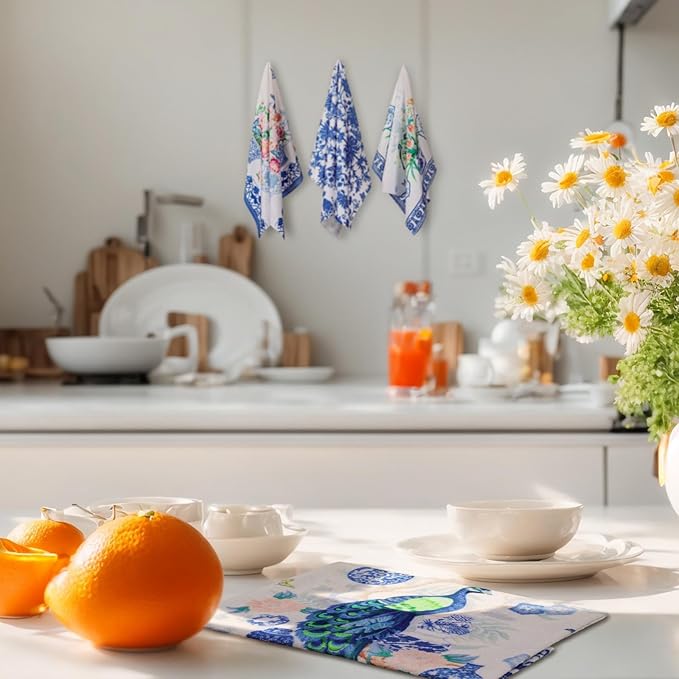 Geyoga 6 Pcs Spring Floral Kitchen Towels Flamingo Dish Hand Towels Sunflower
