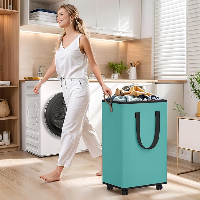 Laundry Basket with Wheels, Collapsible Laundry Baskets, Laundry Hamper with