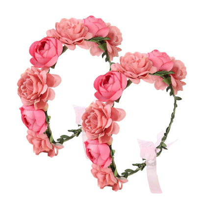FirstCos Adjustable Rose Flower Crown for Women Girls Headbands Romantic Hair Wreath Halo Floral Garland Headpiece Wedding Birthday Party Maternity Photoshoot Props (2PCS Rose Flower Headbands)