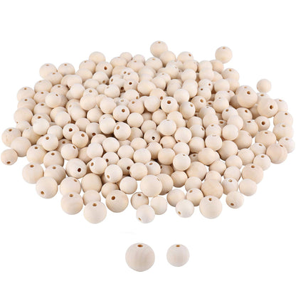 Foraineam 600 Pieces 20mm and 16mm Wood Beads Unfinished Natural Wooden Loose Beads Round Ball Wood Spacer Beads for Crafts DIY Jewelry Making