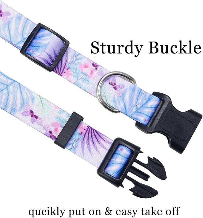 Mihqy Dog Collar with Bohemia Floral Tribal Geometric Patterns - Soft Ethnic Style Collar Adjustable for Small Medium Large Dogs (Purple Flower, M)