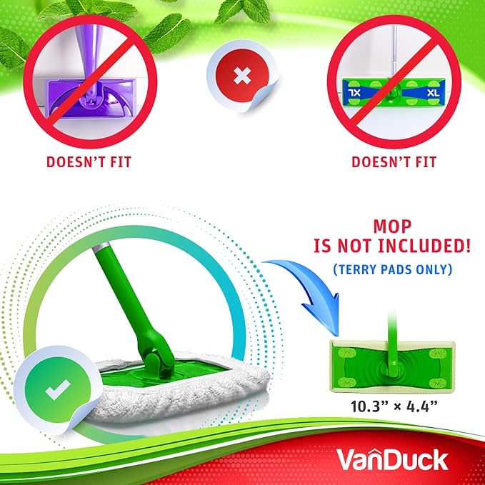 VanDuck Reusable 100% Cotton Mop Pads, Terry Cloth Mop Covers Washable