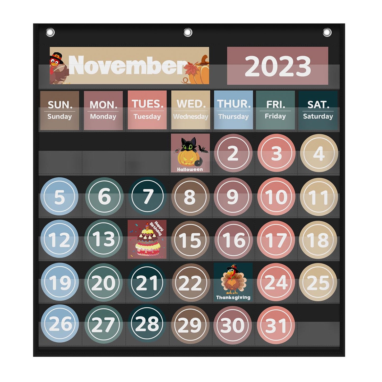 Monthly Calendar Pocket Chart for Classroom, Printed Days of The Week with Cards, Learning for Home or Kindergarten, Teacher Must Have Supplies That Fits Any School Décor (Black)