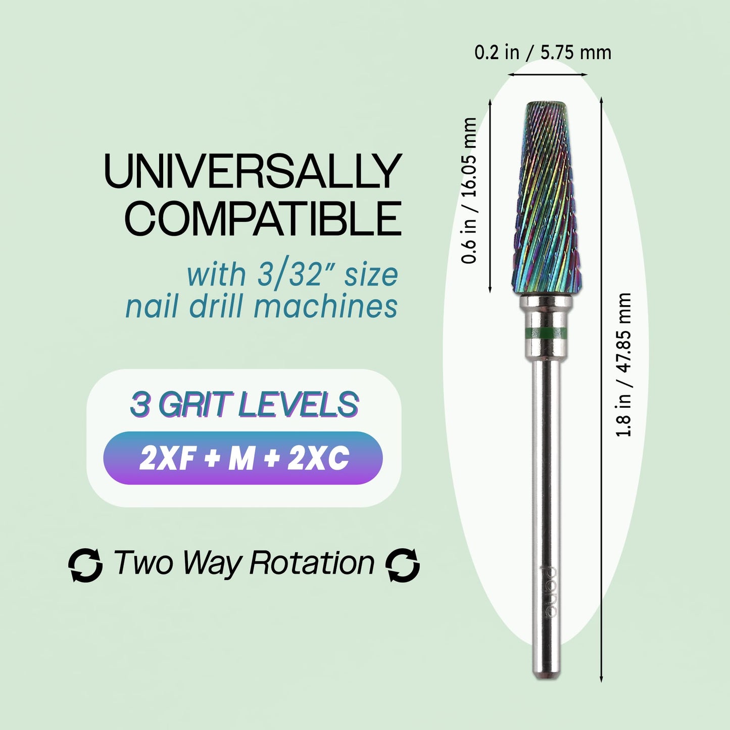 PANA Nail Carbide 5 in 1 Bit - Two Way Rotate use for Both Left and Right Handed - Fast Remove Acrylic or Hard Gel - 3/32" Shank - Manicure, Nail Art, Drill Machine (Fine - F, Silver)