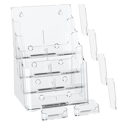 zavekia 4 Tier Acrylic Brochure Holder 8.5 x 11 inch, Clear Literature Organizer Magazine Stand with 4 Pack Separate Removable Divider for 4 x 9 inch Brochures,Magazine Holder,Flyer Holder