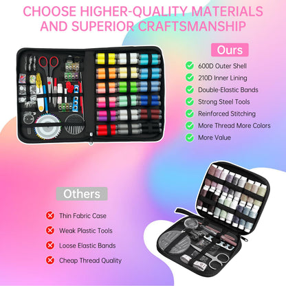 212PCS Large Sewing Kit for Adults, Portable Sewing Kit with Needles and 43XL Thread, Scissors, Buttons & Sewing Supplies, Basic Hand Sewing Repair Kit for Beginners, Emergency & Home Use