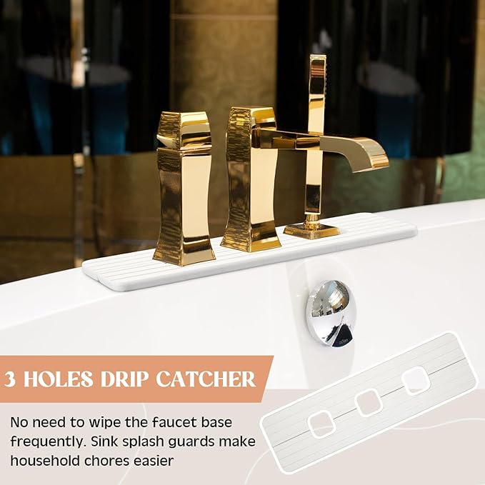 3 Square Hole White Faucet Mat for Kitchen Sink Bathroom 16.14" x 4.49" Kitchen
