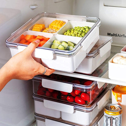 MineSign 2Pack Divided Veggie Tray with Lid Snackle Box Serving Container Salad Keeper with 4 Removable Boxes Stackable Refrigerator Organizer Bins Produce Saver for Meal Prep Fruit