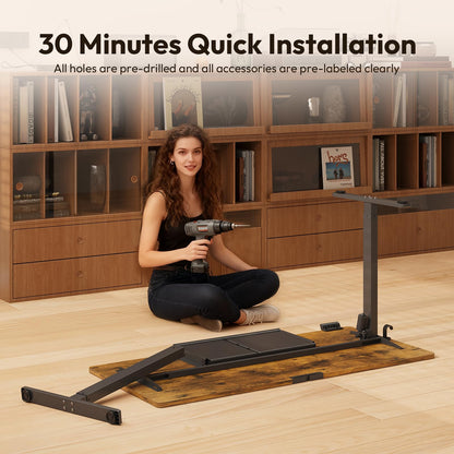 Gamork Electric Standing Desk with Drawers,48x24 inches Height Adjustable Sit-Stand Desk with Storage Shelf,3 Preset Heights,Equipped with Hooks,Ergonomic Gaming Table for Home and Study，Brown