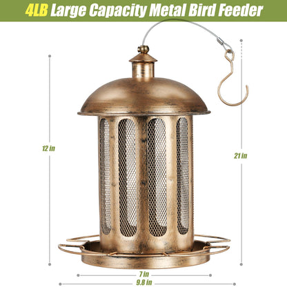 IWNTWY Bird Feeder, Large Capacity Bird Feeders for Outdoor Hanging, Heavy Duty Metal Wild Birdfeeder for Outside Garden Yard Decor, Retro Lantern Shape