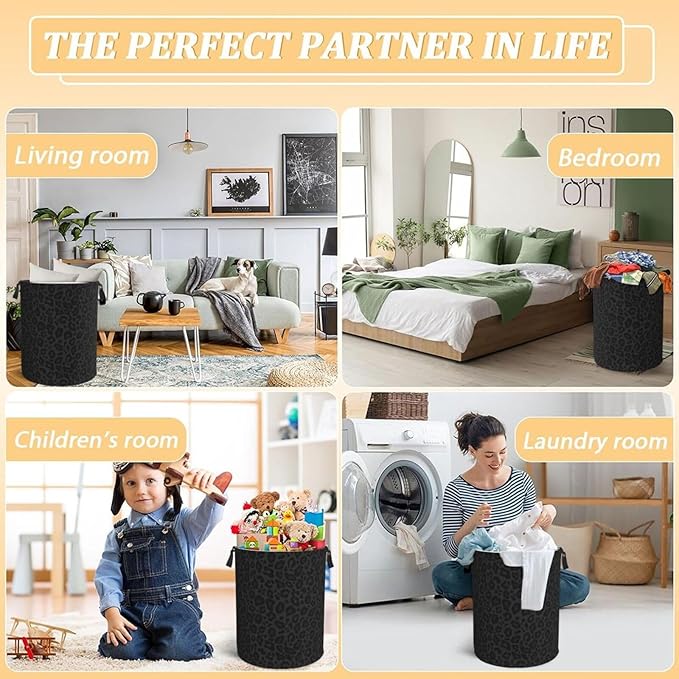 Black Leopard Print Laundry Hamper Bag
