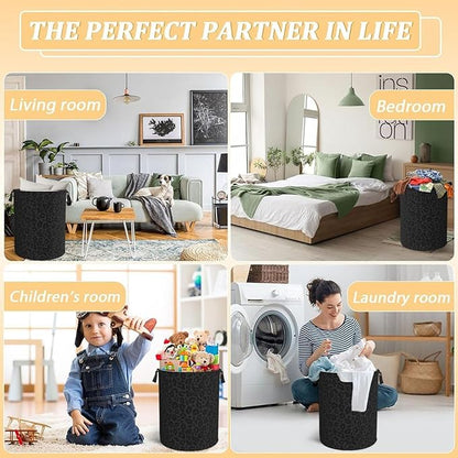 Black Leopard Print Laundry Hamper Bag