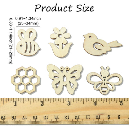 UR URLIFEHALL 200 pcs Random Wooden Spring Ornaments to Paint Blank Unfinished Flower Butterfly Bee Wood Cutouts for Crafts Hanging Decorations